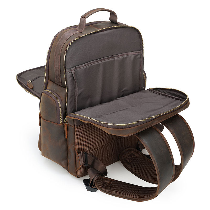 High-capacity genuine leather travel backpack for men