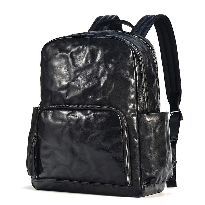 Men's black vegetable leather work backpack