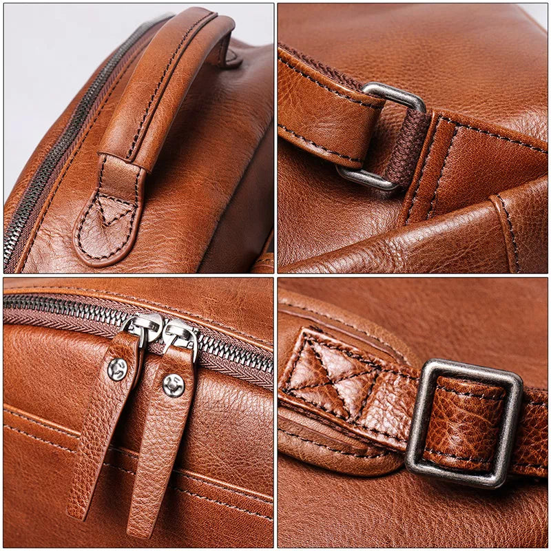 Sleek leather laptop backpack for 15.6 inches