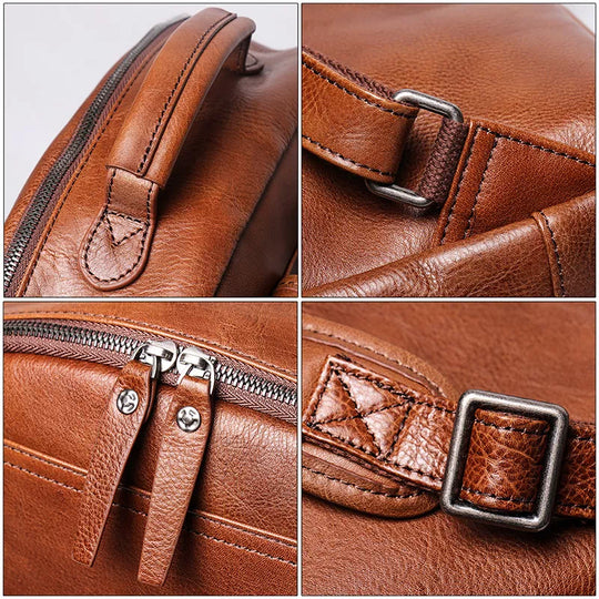 Sleek leather laptop backpack for 15.6 inches