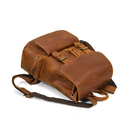 Classic design handmade leather backpack in vintage style