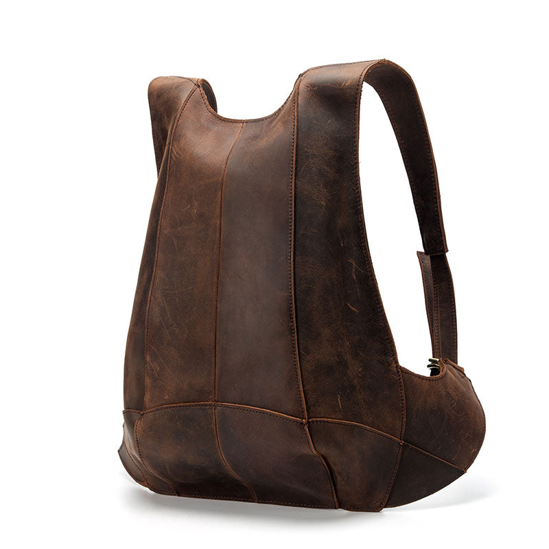 Fashionable anti-theft leather backpack for men in brown