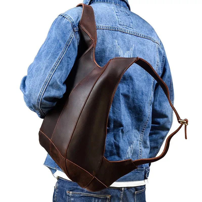 Designer brown men's anti-theft leather backpack