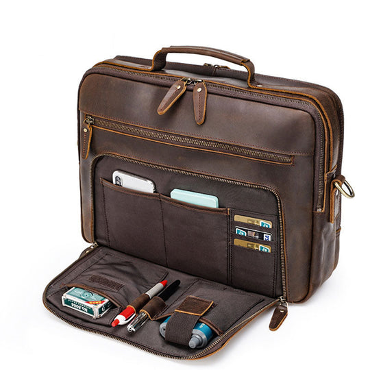 Retro-style men's leather briefcase with a classic Crazy Horse finish