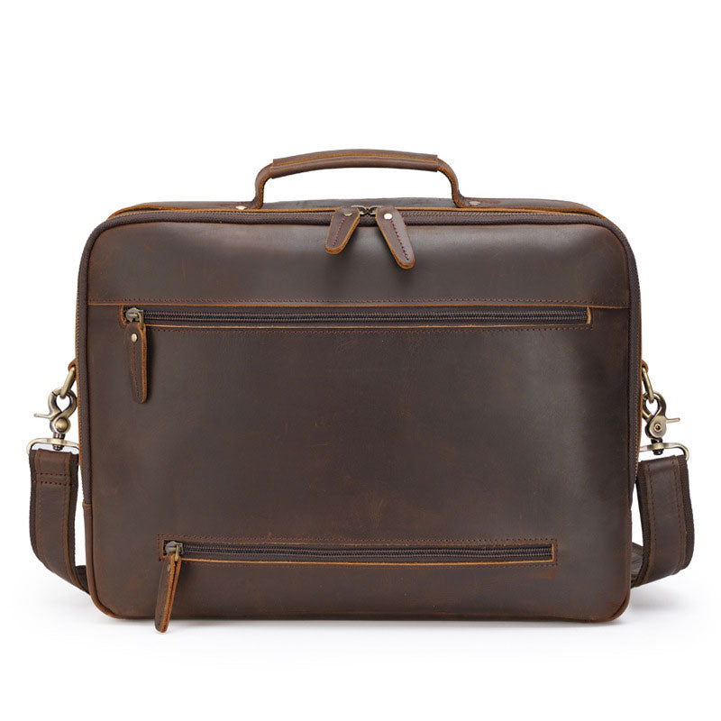 Vintage-inspired Crazy Horse leather business bag for men