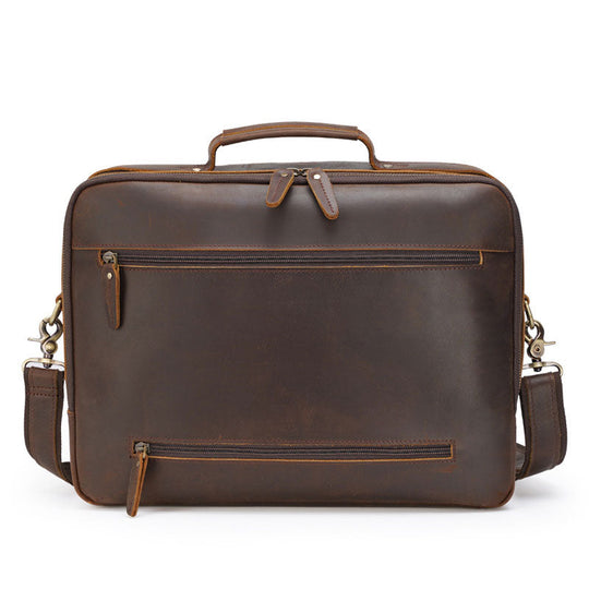 Vintage-inspired Crazy Horse leather business bag for men
