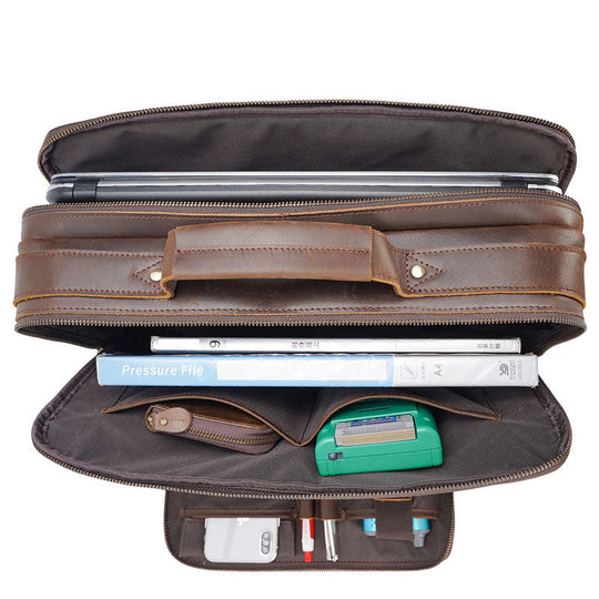 Traditional design men's Crazy Horse leather business case