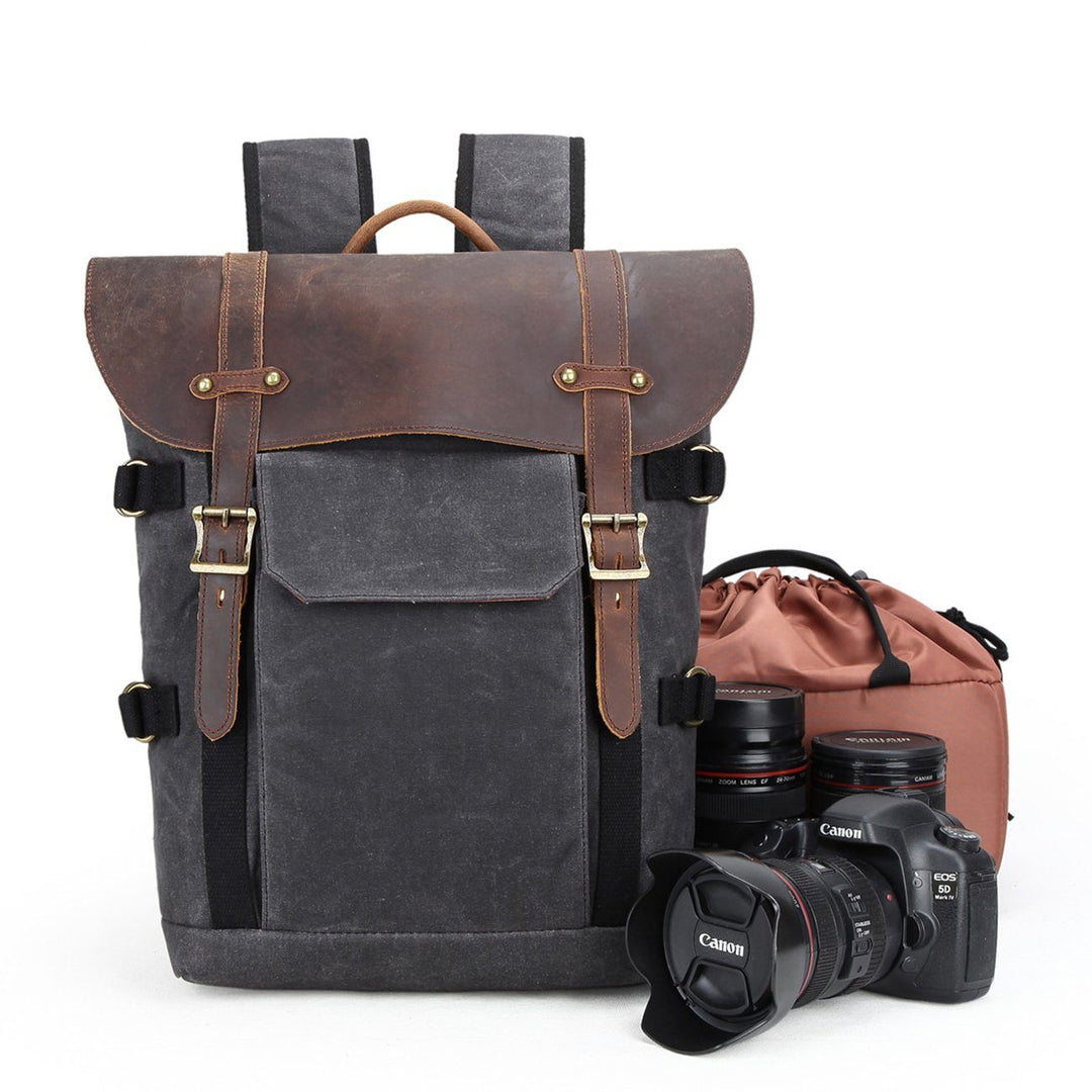 Stylish DSLR Camera Bag with Multiple Compartments and Ergonomic Design - Leather Purse Backpack
