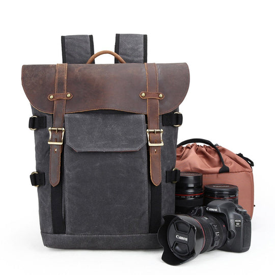 Stylish DSLR Camera Bag with Multiple Compartments and Ergonomic Design - Leather Purse Backpack