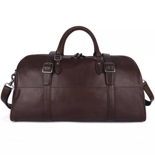 Vegetable-tanned leather travel duffle