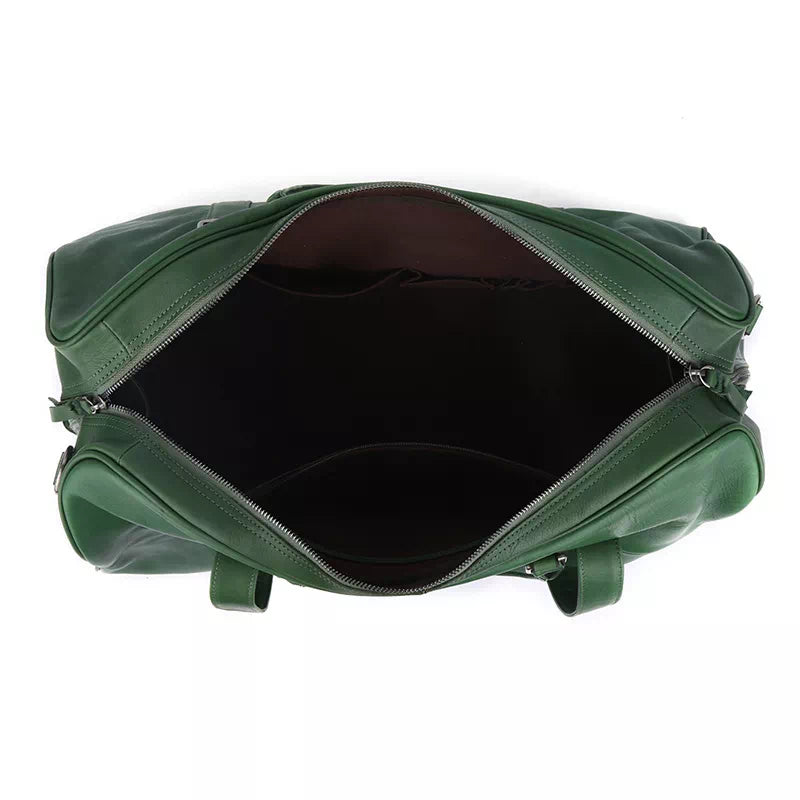 Vegetable-tanned leather weekend duffle for travel