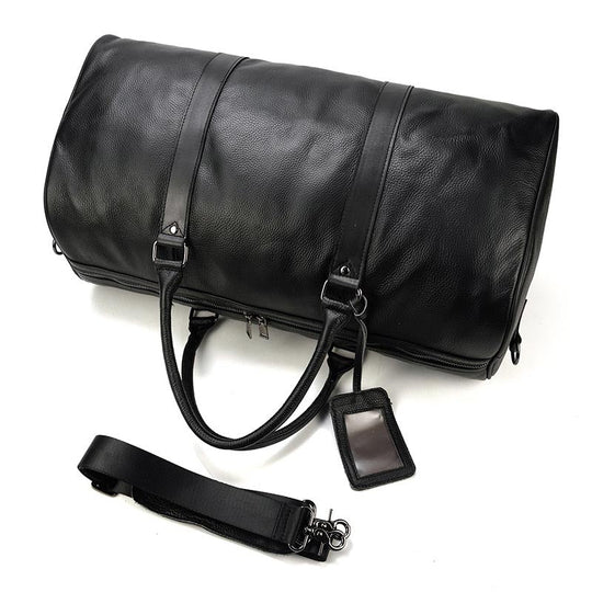 Vintage-style leather weekender bag
