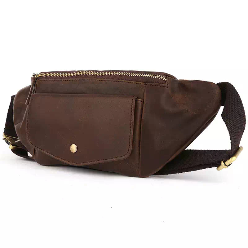 Vintage style brown leather waist bag for men