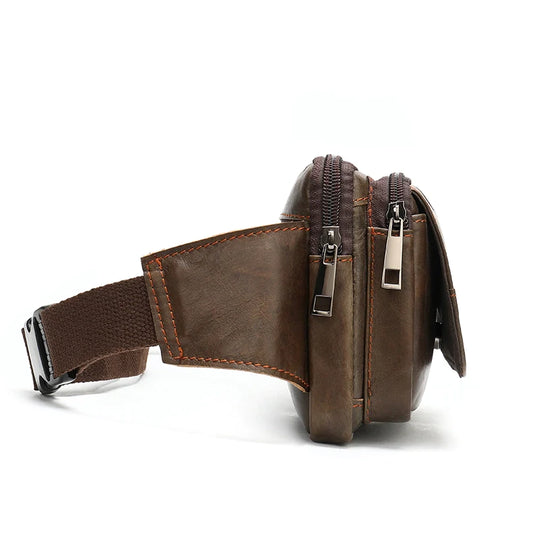 Classic and trendy dark brown leather hip pack for him