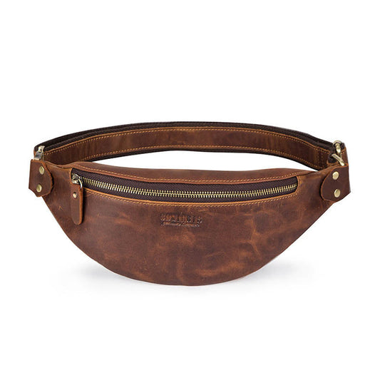 Rugged men's crazy horse leather belt bag