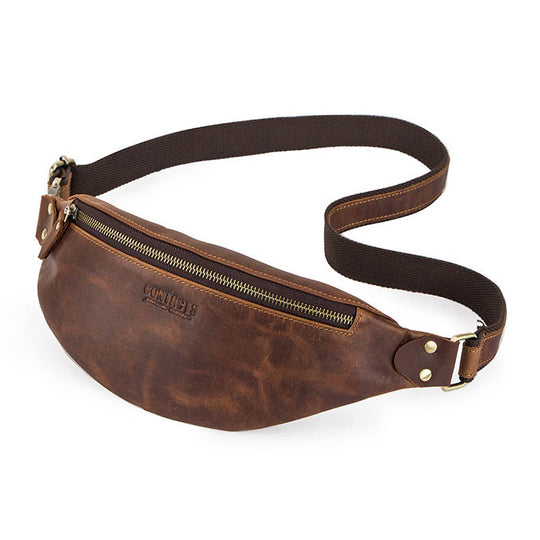 Crazy horse leather waist bag for men
