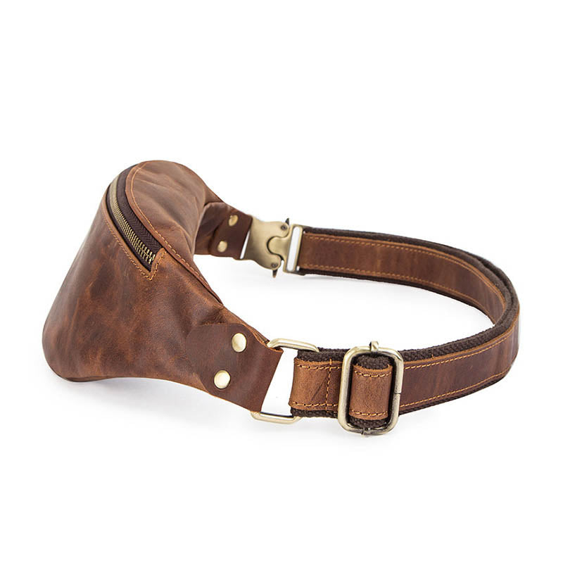 Vintage-style men's crazy horse leather waist pouch