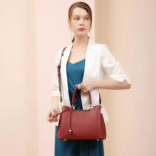 Women's trendy medium leather crossbody satchel