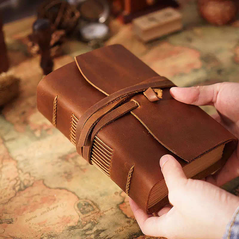 Vintage style leather notebook 6.5" × 4.5