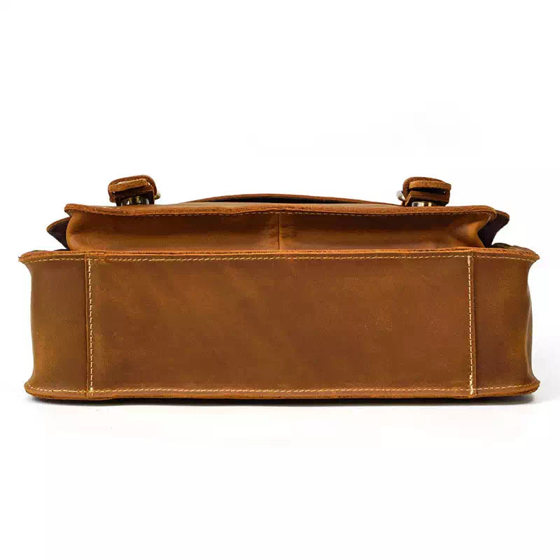 Sleek men's brown crazy horse leather satchel
