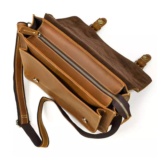 Traditional brown crazy horse leather men's briefcase
