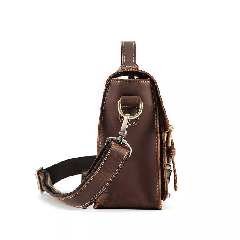 Retro small leather satchel with classic design for men, shoulder style