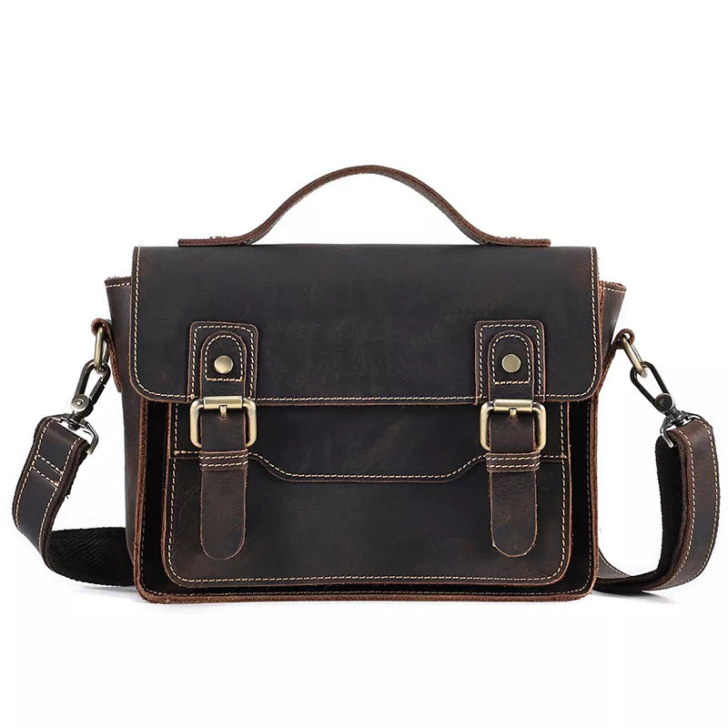 Classic Design Small Leather Satchel Bag for Men, Shoulder Bag - Leather Purse Backpack