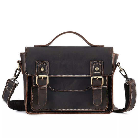 Classic Design Small Leather Satchel Bag for Men, Shoulder Bag - Leather Purse Backpack
