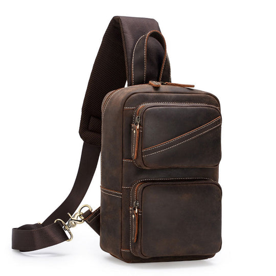Distinctive design Crazy Horse leather chest bag for men