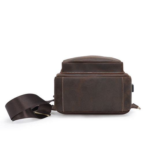 Men's stylish Crazy Horse leather travel sling bag