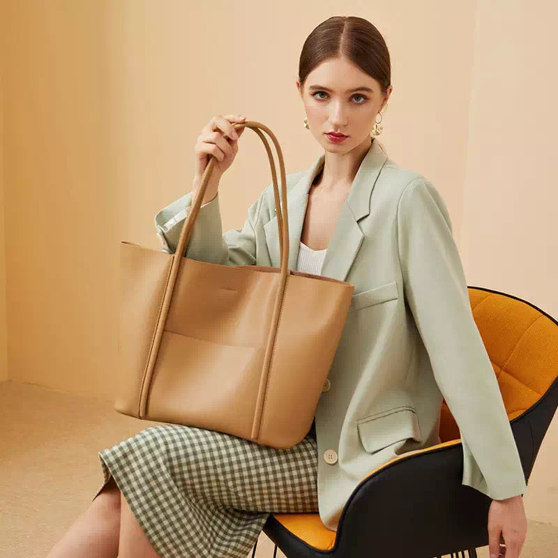 Beige leather purse for her