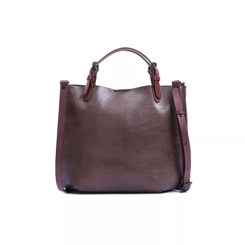 Vegetable-tanned leather tote bag