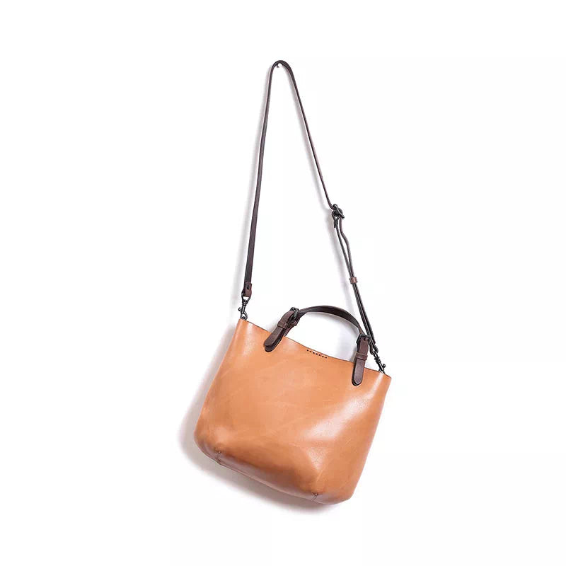 Small handmade leather crossbody tote