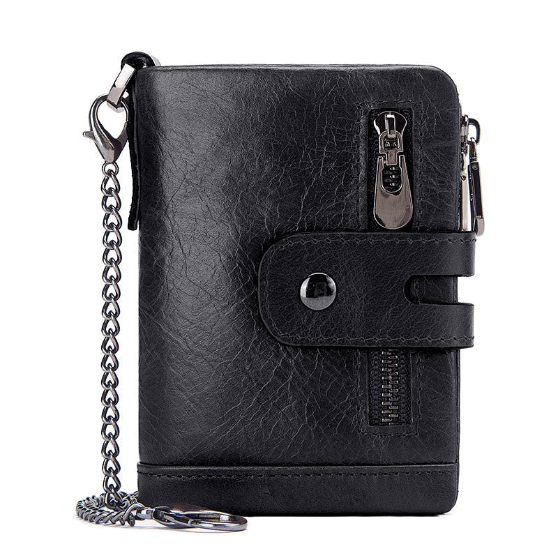 Men's Leather Bi-Fold Wallet RFID Blocking - Leather Purse Backpack