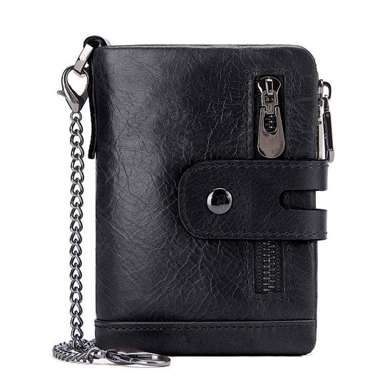 Men's Leather Bi-Fold Wallet RFID Blocking - Leather Purse Backpack