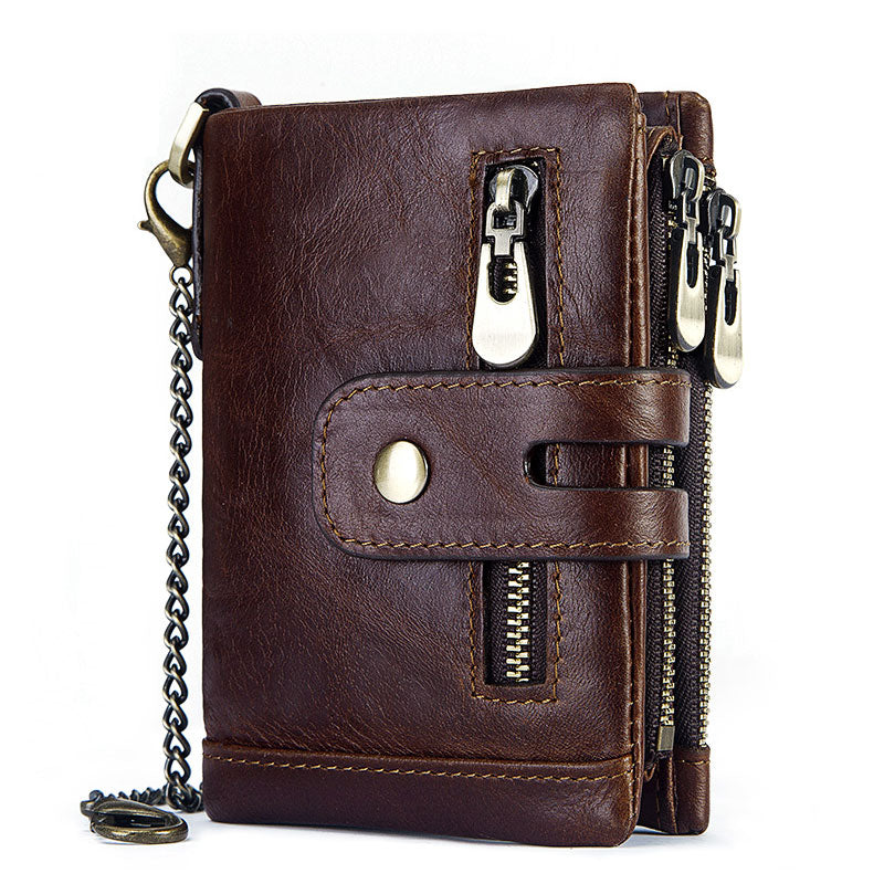 Men's Leather Bi-Fold Wallet RFID Blocking - Leather Purse Backpack