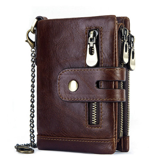 Men's Leather Bi-Fold Wallet RFID Blocking - Leather Purse Backpack