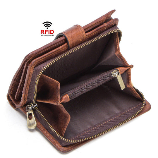 Premium leather trifold wallet with RFID protection