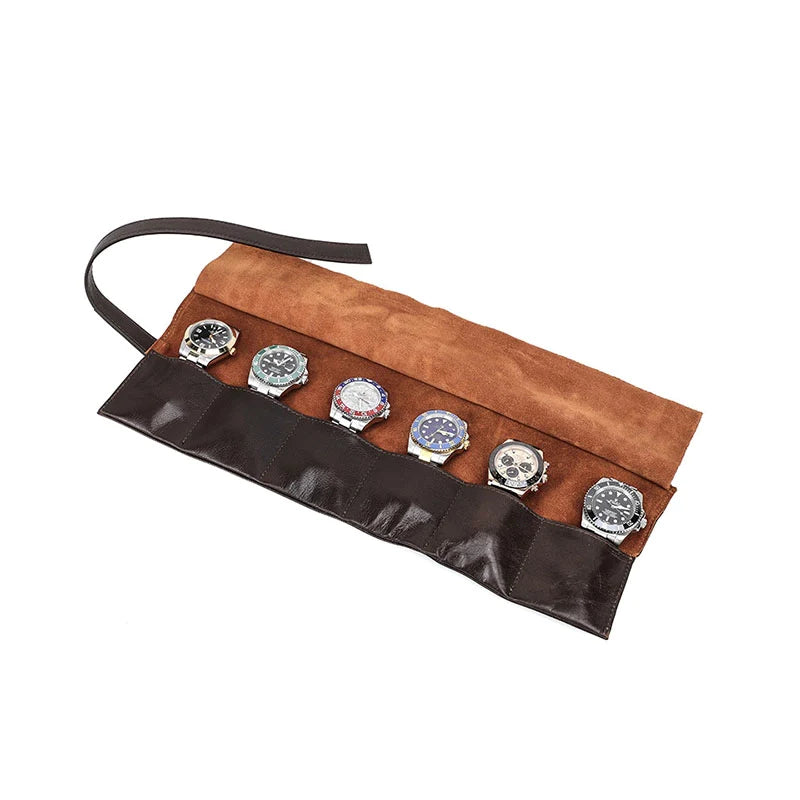 Stylish watch storage roll made of leather