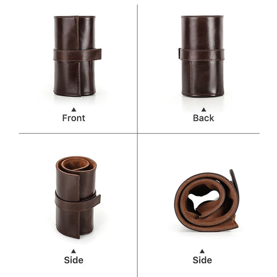 Sleek leather watch roll-up case