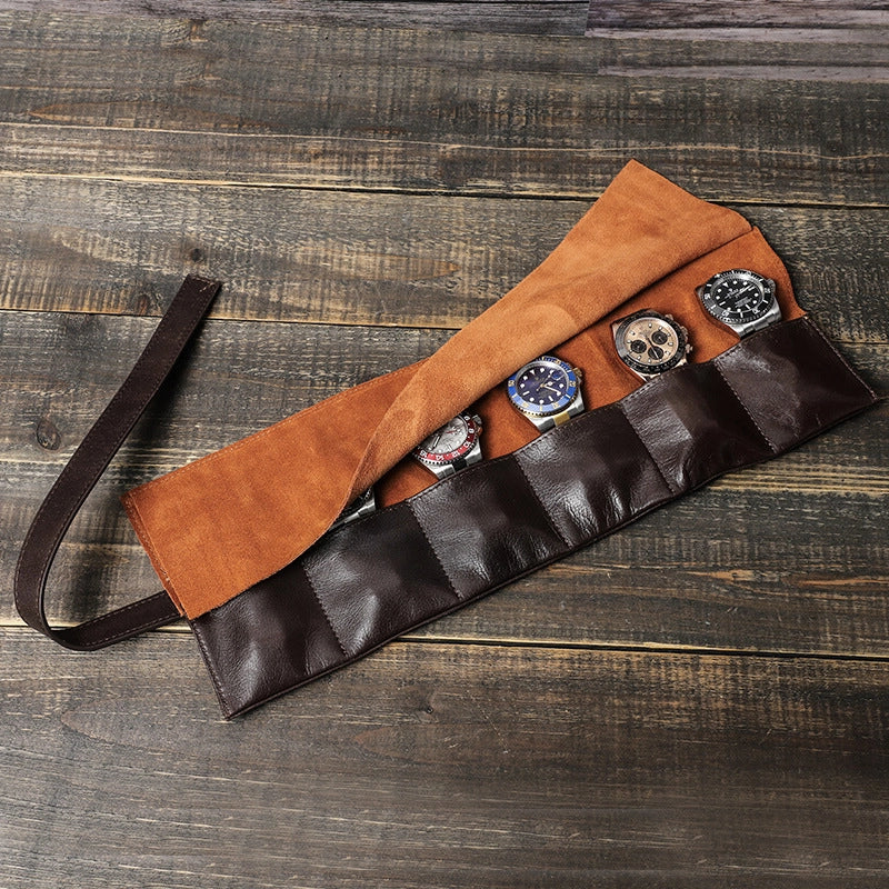 Modern leather watch roll organizer