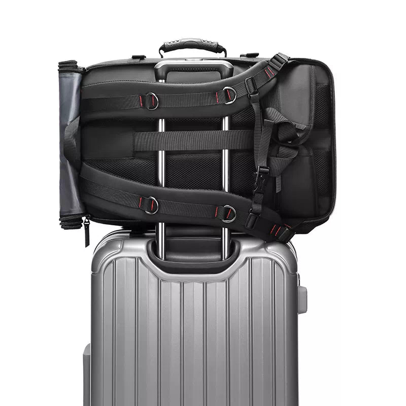 Expandable charging backpack in black color