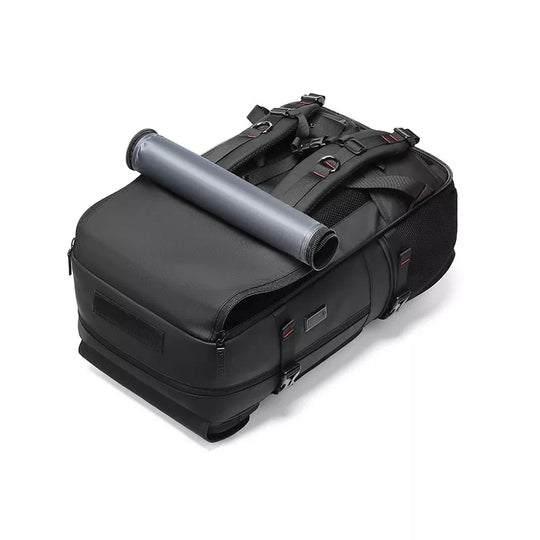 Black expandable backpack with charging port