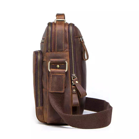 Crazy Horse leather men's crossbody bag in brown hue