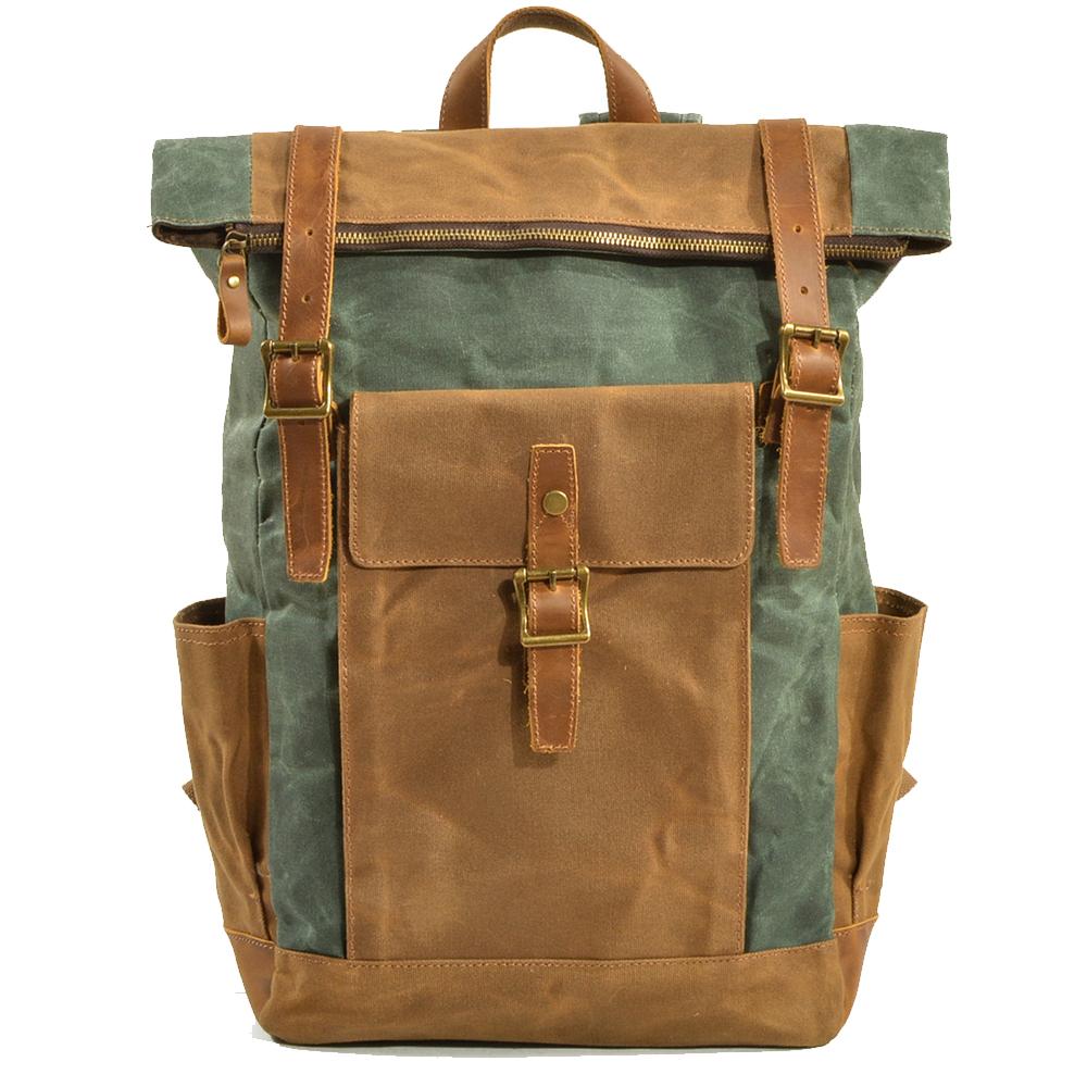 Stylish Men's Canvas Backpack with Padded Laptop Compartment - Leather Purse Backpack