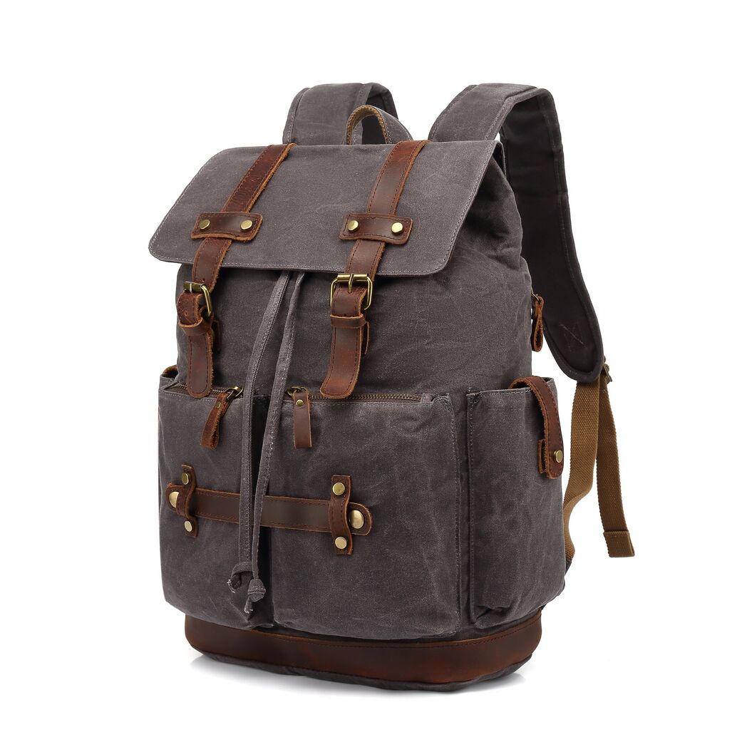 Heavy-Duty Army Rucksack with Adjustable Straps and Multiple Pockets - Leather Purse Backpack
