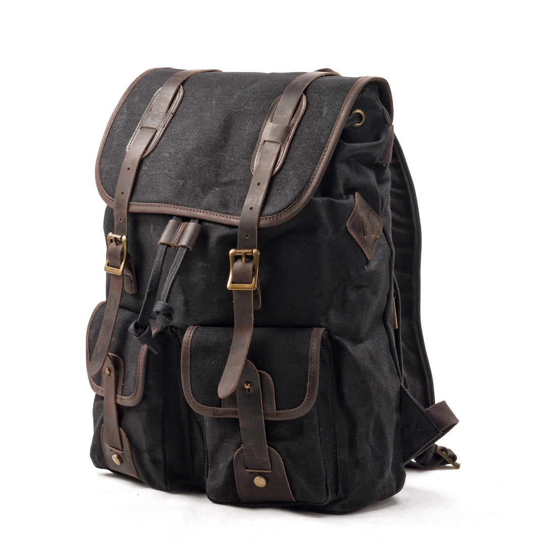 Canvas Travel Backpack with Laptop Sleeve and Multiple Pockets - Leather Purse Backpack