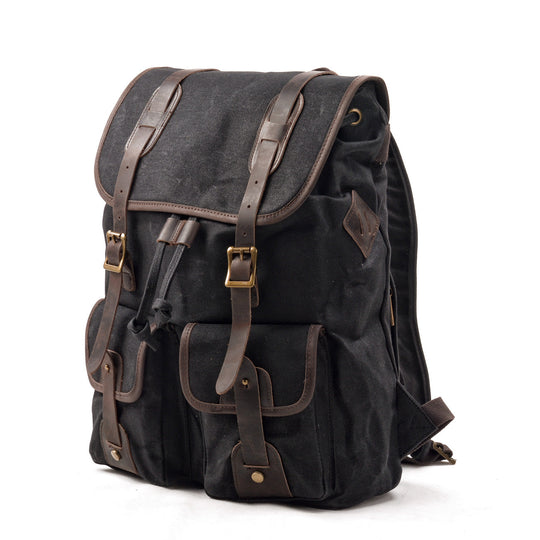 Canvas Travel Backpack with Laptop Sleeve and Multiple Pockets - Leather Purse Backpack