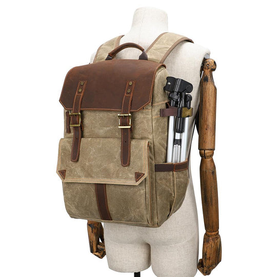 Compact Camera Backpack for Travel with Multiple Compartments - Leather Purse Backpack