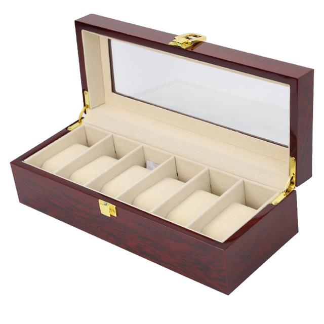 Brown Multi-Grid Luxury Wooden Watch Box Organizer - Leather Purse Backpack
